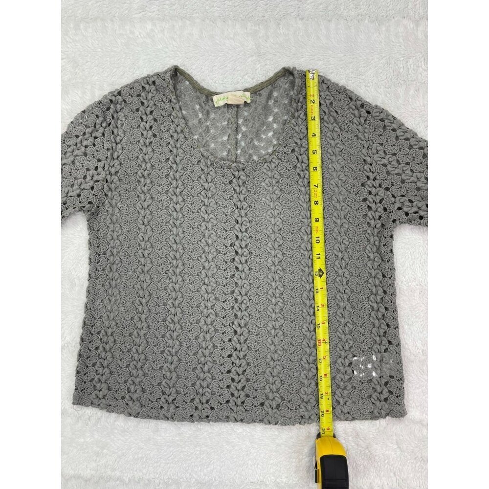 Staring at Stars Urban Outfitters Crochet Top Small Gray Sheer Half Sleeve - Picture 8 of 9
